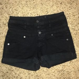 Black High Waisted Button up Shorts
